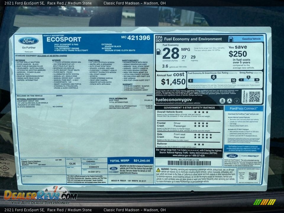 2021 Ford EcoSport SE Race Red / Medium Stone Photo #20