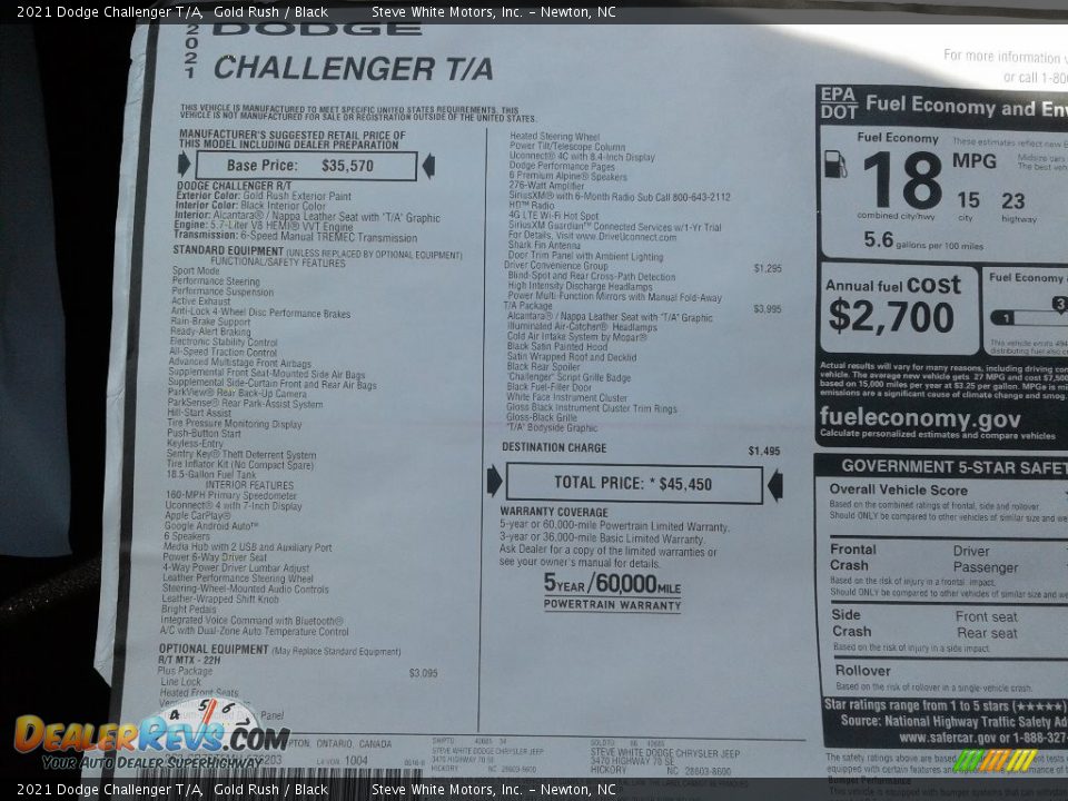 2021 Dodge Challenger T/A Window Sticker Photo #26