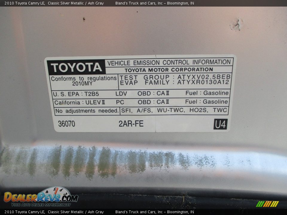 2010 Toyota Camry LE Classic Silver Metallic / Ash Gray Photo #17