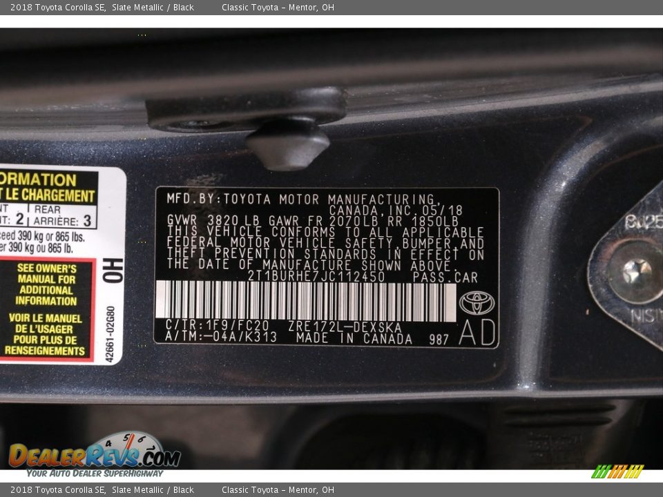 2018 Toyota Corolla SE Slate Metallic / Black Photo #18