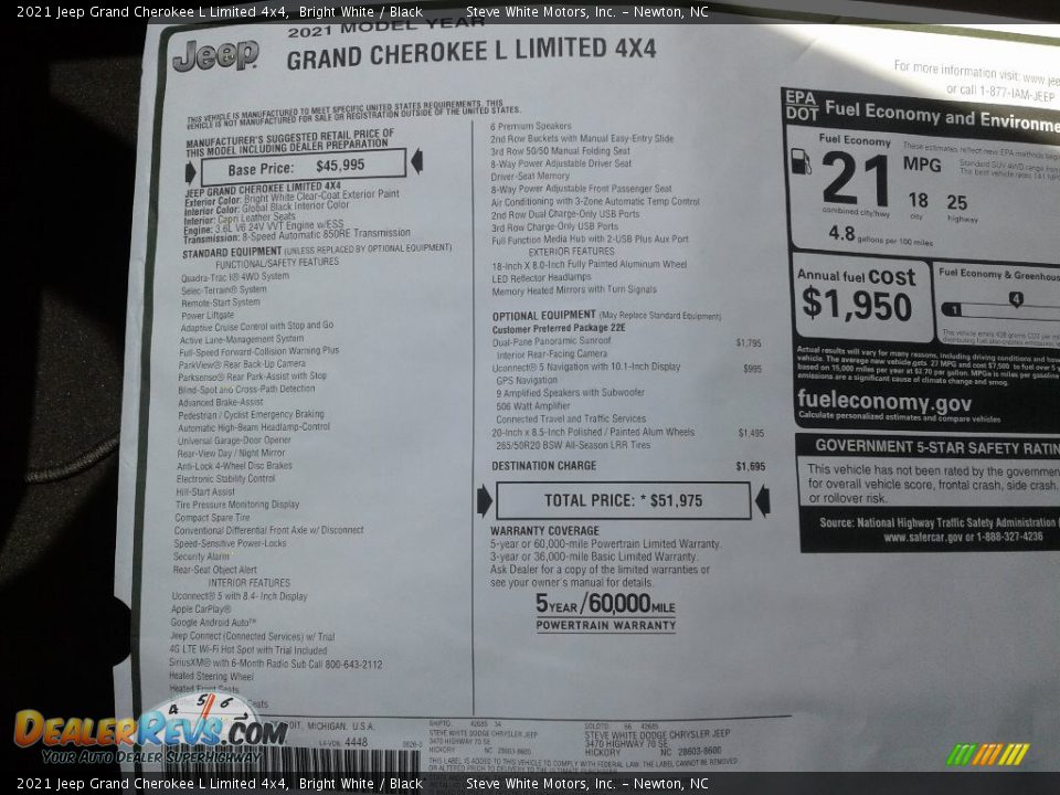 2021 Jeep Grand Cherokee L Limited 4x4 Bright White / Black Photo #34
