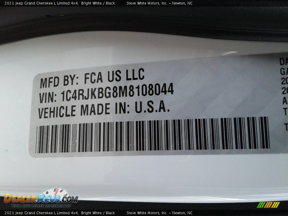 2021 Jeep Grand Cherokee L Limited 4x4 Bright White / Black Photo #36