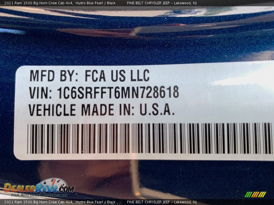 2021 Ram 1500 Big Horn Crew Cab 4x4 Hydro Blue Pearl / Black Photo #10