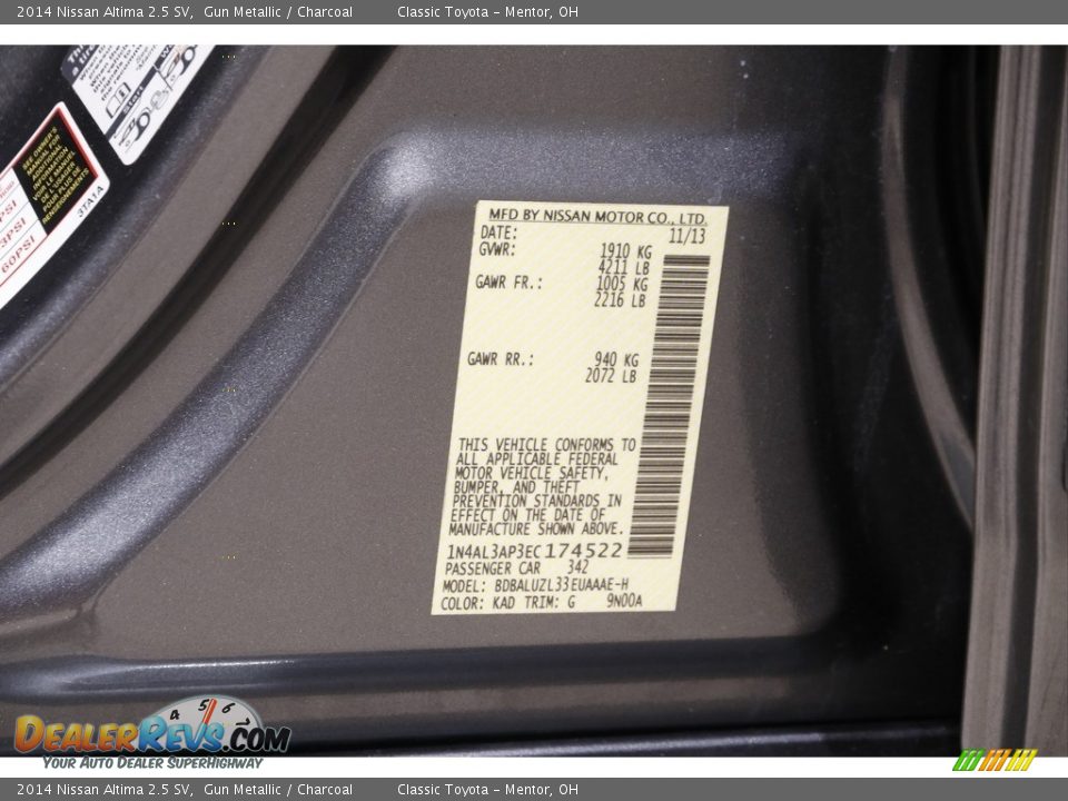 2014 Nissan Altima 2.5 SV Gun Metallic / Charcoal Photo #18