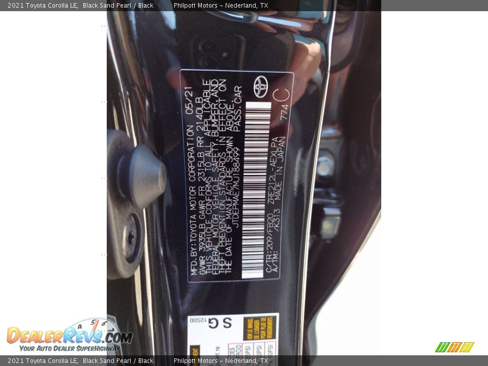 2021 Toyota Corolla LE Black Sand Pearl / Black Photo #25