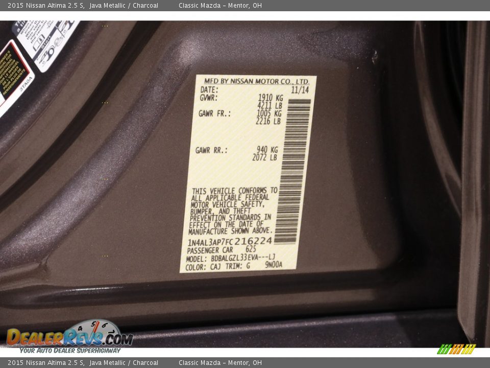 2015 Nissan Altima 2.5 S Java Metallic / Charcoal Photo #16