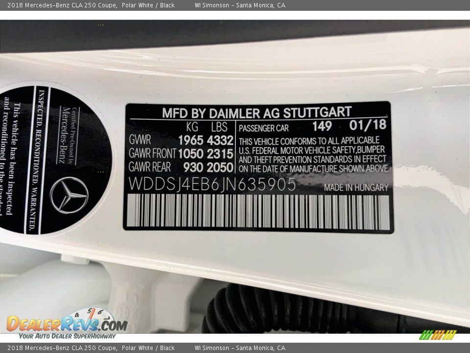 2018 Mercedes-Benz CLA 250 Coupe Polar White / Black Photo #33