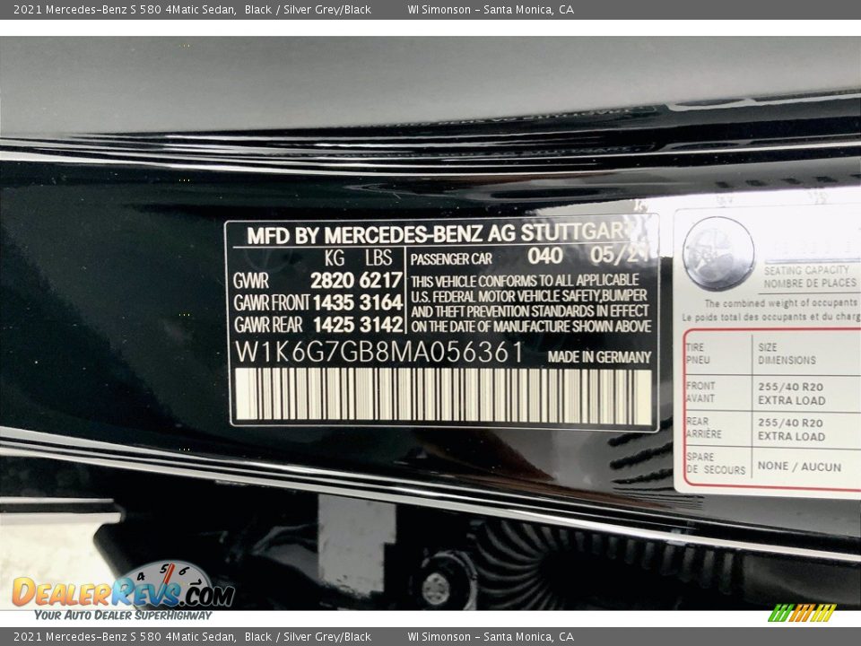 2021 Mercedes-Benz S 580 4Matic Sedan Black / Silver Grey/Black Photo #11