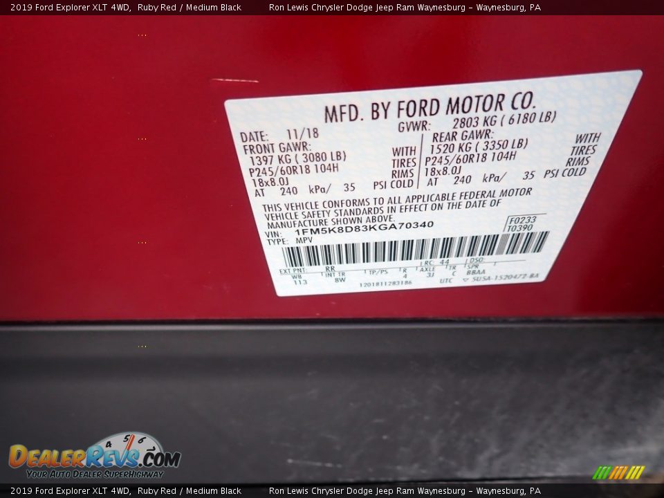 2019 Ford Explorer XLT 4WD Ruby Red / Medium Black Photo #16