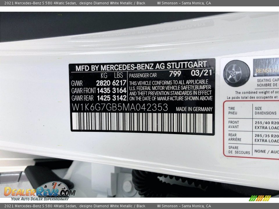 2021 Mercedes-Benz S 580 4Matic Sedan designo Diamond White Metallic / Black Photo #11