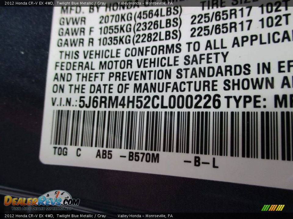 2012 Honda CR-V EX 4WD Twilight Blue Metallic / Gray Photo #19