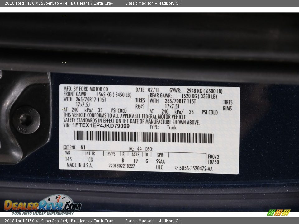 2018 Ford F150 XL SuperCab 4x4 Blue Jeans / Earth Gray Photo #19