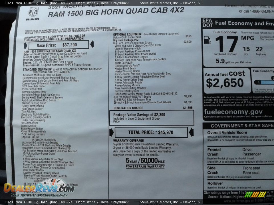 2021 Ram 1500 Big Horn Quad Cab 4x4 Bright White / Diesel Gray/Black Photo #31