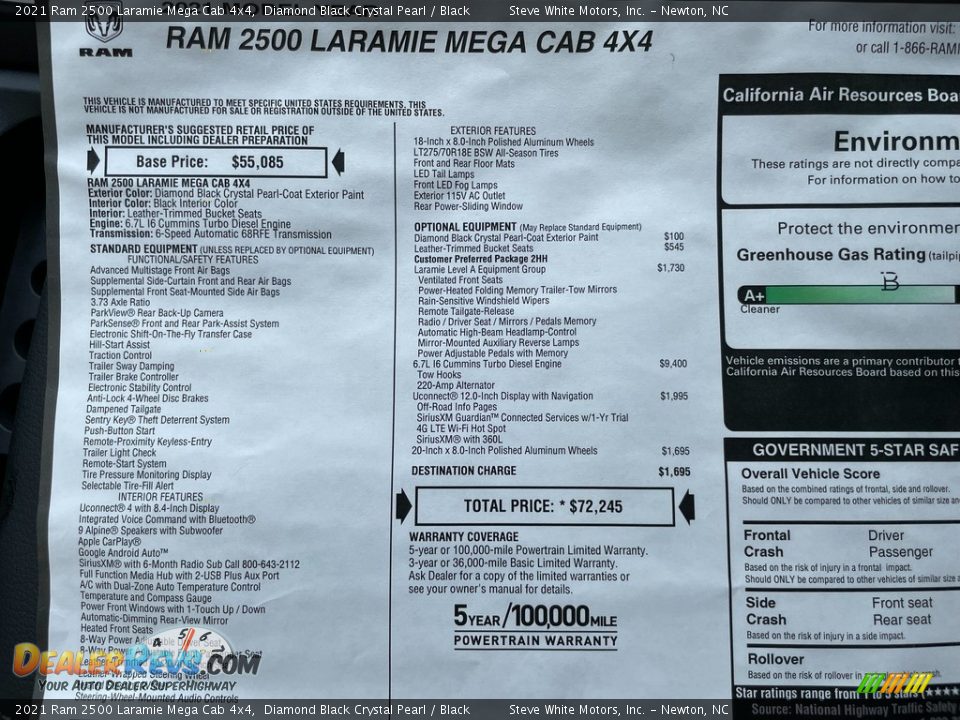 2021 Ram 2500 Laramie Mega Cab 4x4 Window Sticker Photo #33