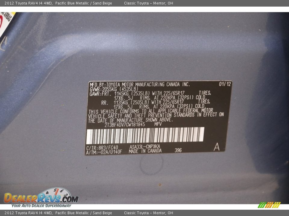 2012 Toyota RAV4 I4 4WD Pacific Blue Metallic / Sand Beige Photo #17