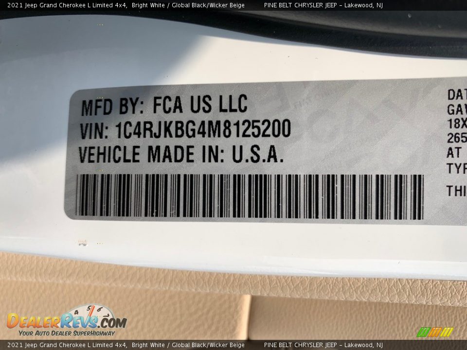 2021 Jeep Grand Cherokee L Limited 4x4 Bright White / Global Black/Wicker Beige Photo #10
