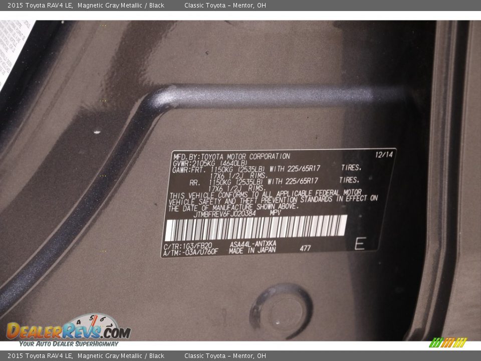 2015 Toyota RAV4 LE Magnetic Gray Metallic / Black Photo #18