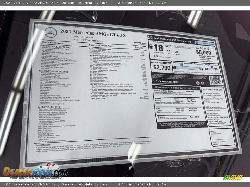 2021 Mercedes-Benz AMG GT 63 S Window Sticker Photo #13