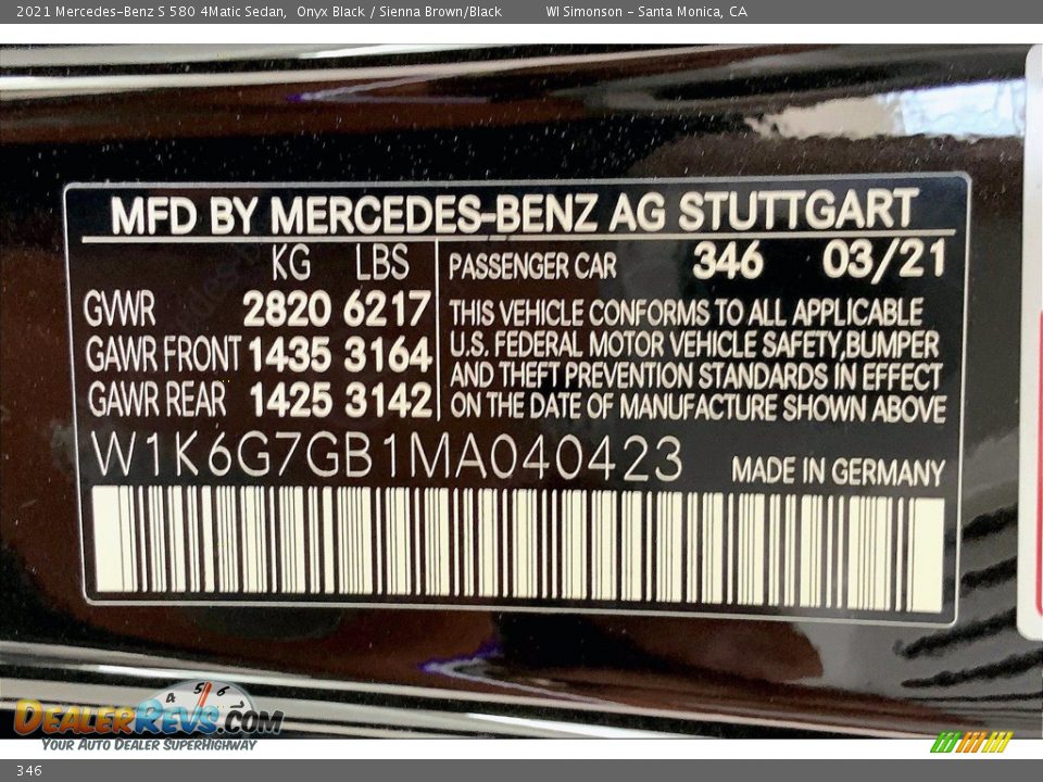 Mercedes-Benz Color Code 346 Onyx Black