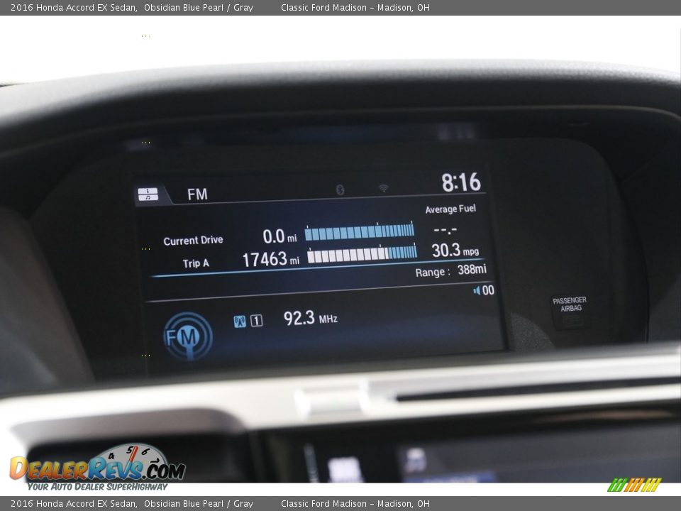 2016 Honda Accord EX Sedan Obsidian Blue Pearl / Gray Photo #12