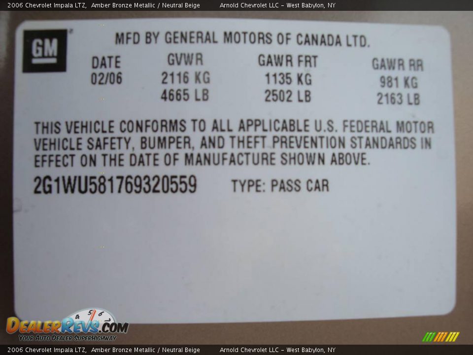 2006 Chevrolet Impala LTZ Amber Bronze Metallic / Neutral Beige Photo #15