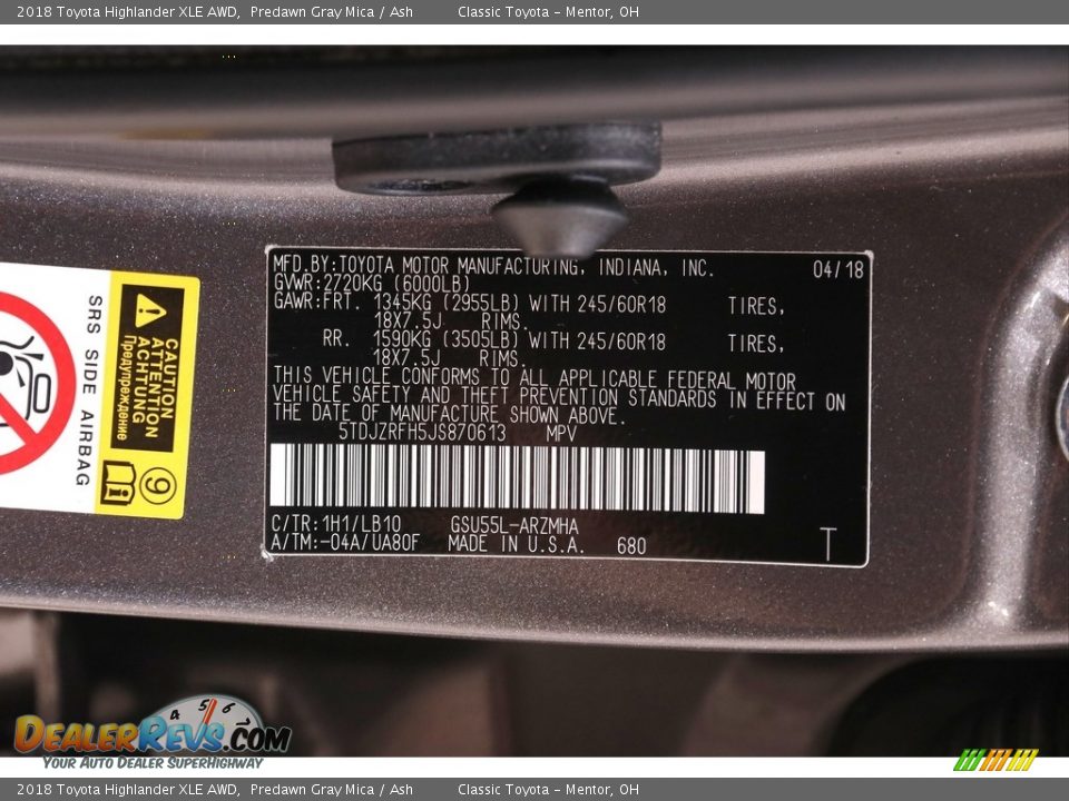 2018 Toyota Highlander XLE AWD Predawn Gray Mica / Ash Photo #21