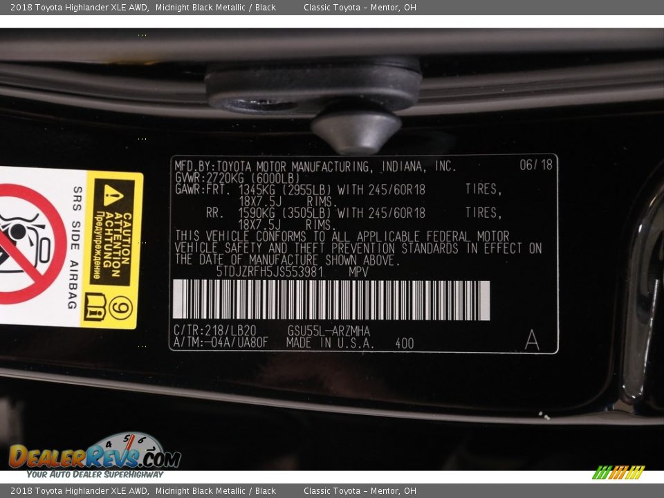 2018 Toyota Highlander XLE AWD Midnight Black Metallic / Black Photo #22