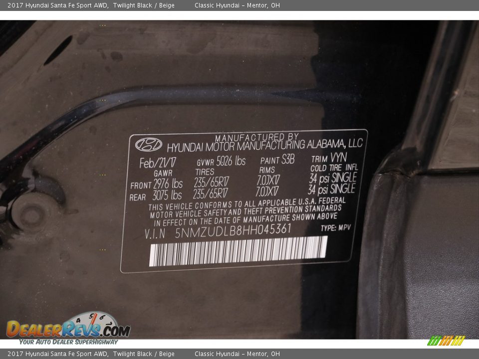 2017 Hyundai Santa Fe Sport AWD Twilight Black / Beige Photo #18