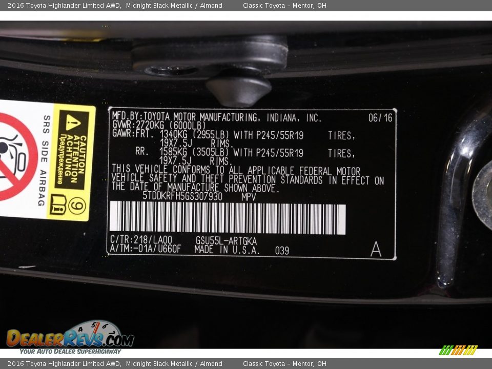 2016 Toyota Highlander Limited AWD Midnight Black Metallic / Almond Photo #21