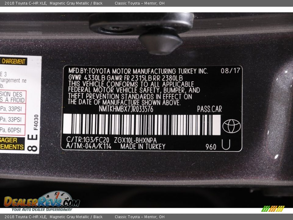 2018 Toyota C-HR XLE Magnetic Gray Metallic / Black Photo #18