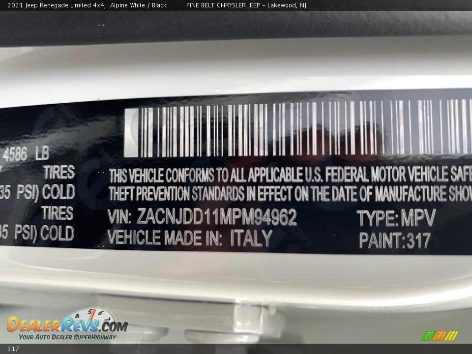 Jeep Color Code 317 Alpine White