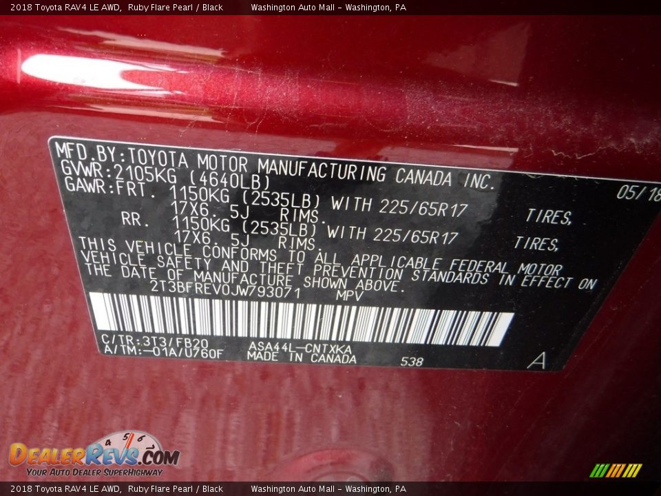 2018 Toyota RAV4 LE AWD Ruby Flare Pearl / Black Photo #31