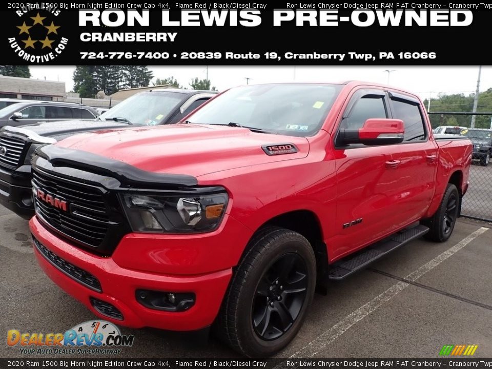 2020 Ram 1500 Big Horn Night Edition Crew Cab 4x4 Flame Red / Black/Diesel Gray Photo #1