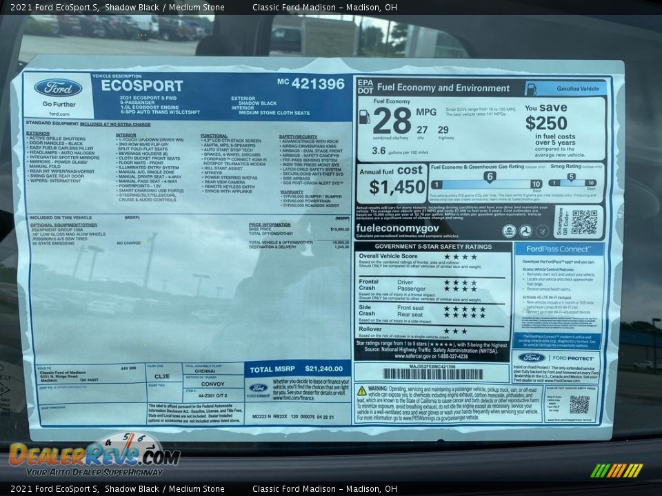 2021 Ford EcoSport S Window Sticker Photo #27