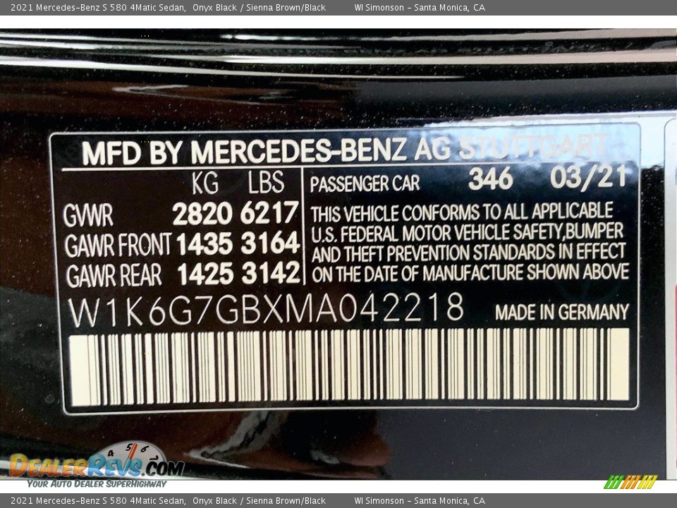 2021 Mercedes-Benz S 580 4Matic Sedan Onyx Black / Sienna Brown/Black Photo #11