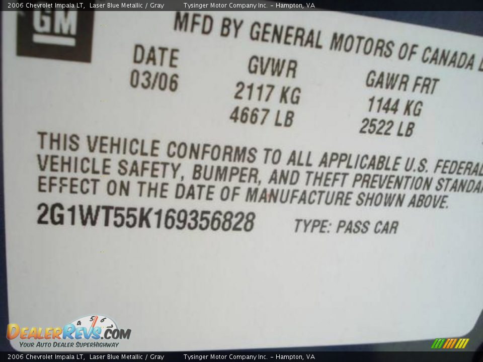 2006 Chevrolet Impala LT Laser Blue Metallic / Gray Photo #17