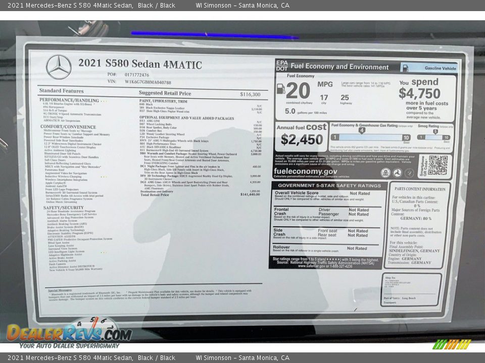 2021 Mercedes-Benz S 580 4Matic Sedan Black / Black Photo #13