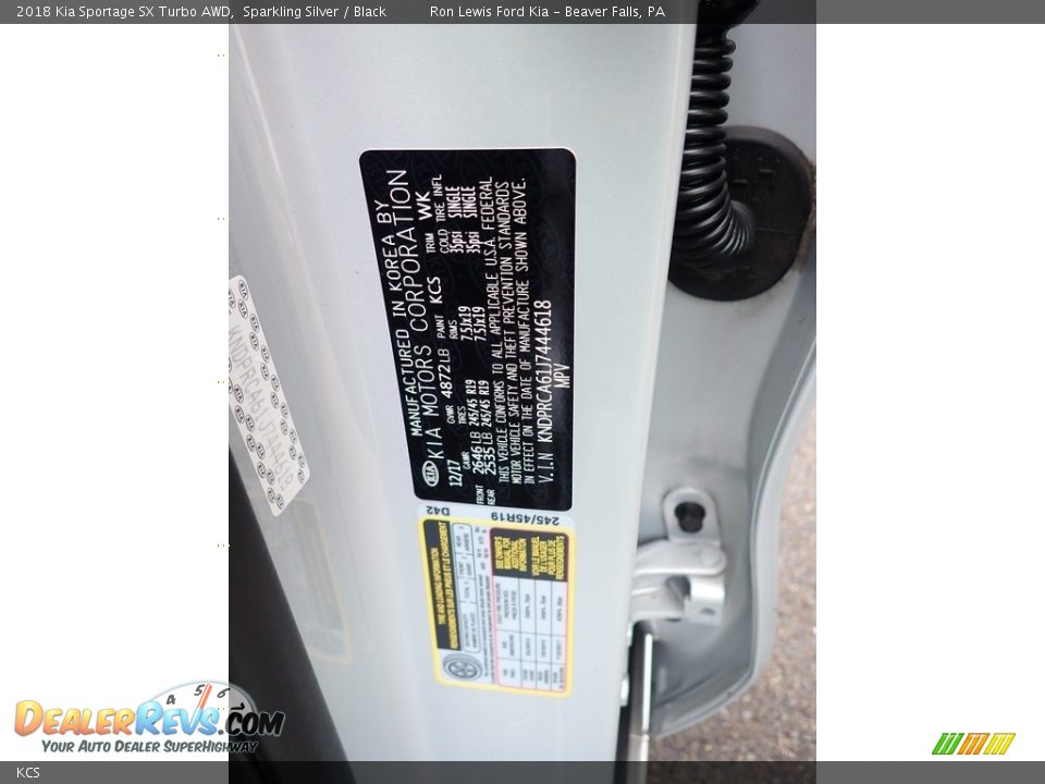 Kia Color Code KCS Sparkling Silver