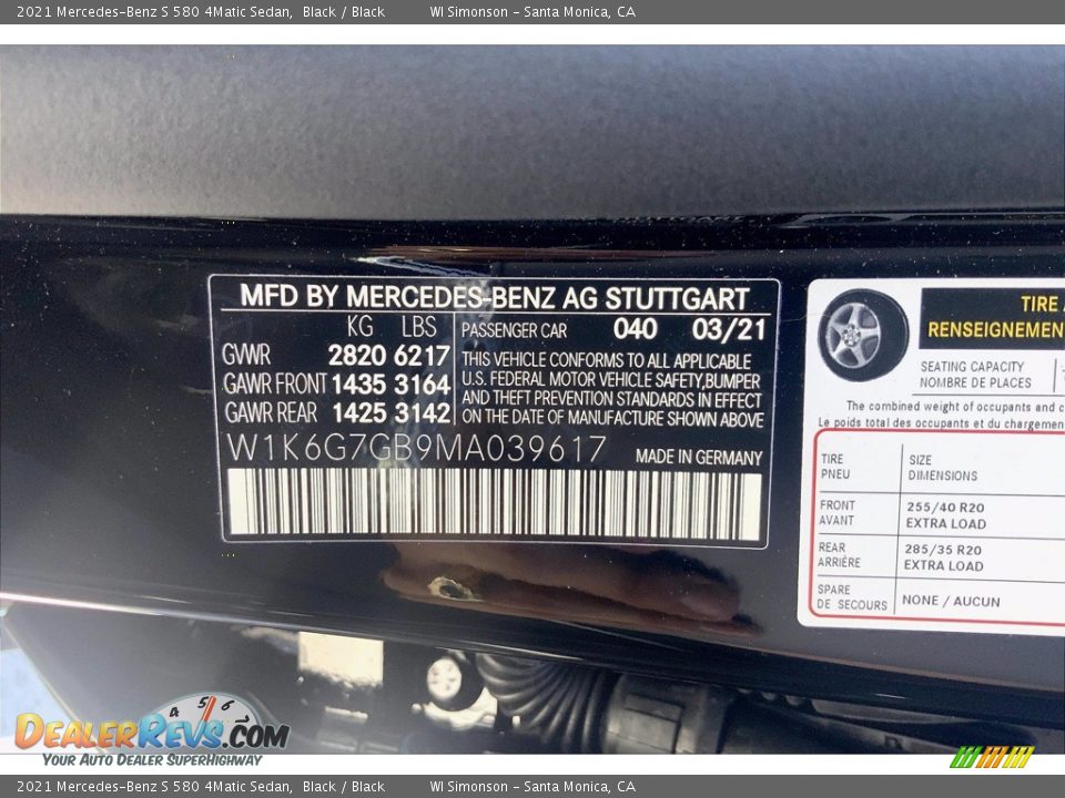 2021 Mercedes-Benz S 580 4Matic Sedan Black / Black Photo #13