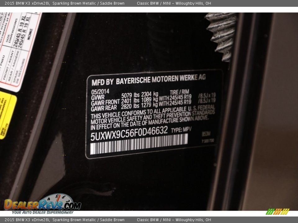2015 BMW X3 xDrive28i Sparkling Brown Metallic / Saddle Brown Photo #22