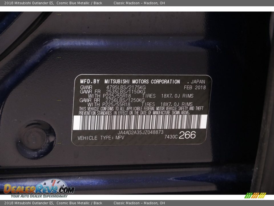 2018 Mitsubishi Outlander ES Cosmic Blue Metallic / Black Photo #20