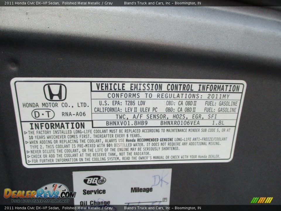 2011 Honda Civic DX-VP Sedan Polished Metal Metallic / Gray Photo #18