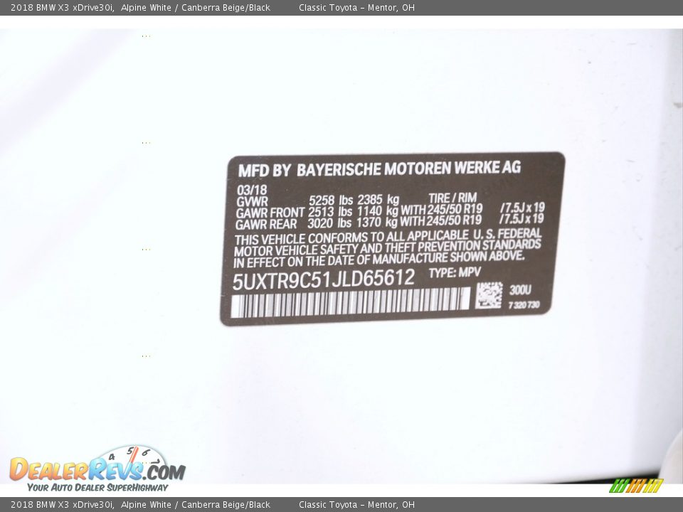 2018 BMW X3 xDrive30i Alpine White / Canberra Beige/Black Photo #21