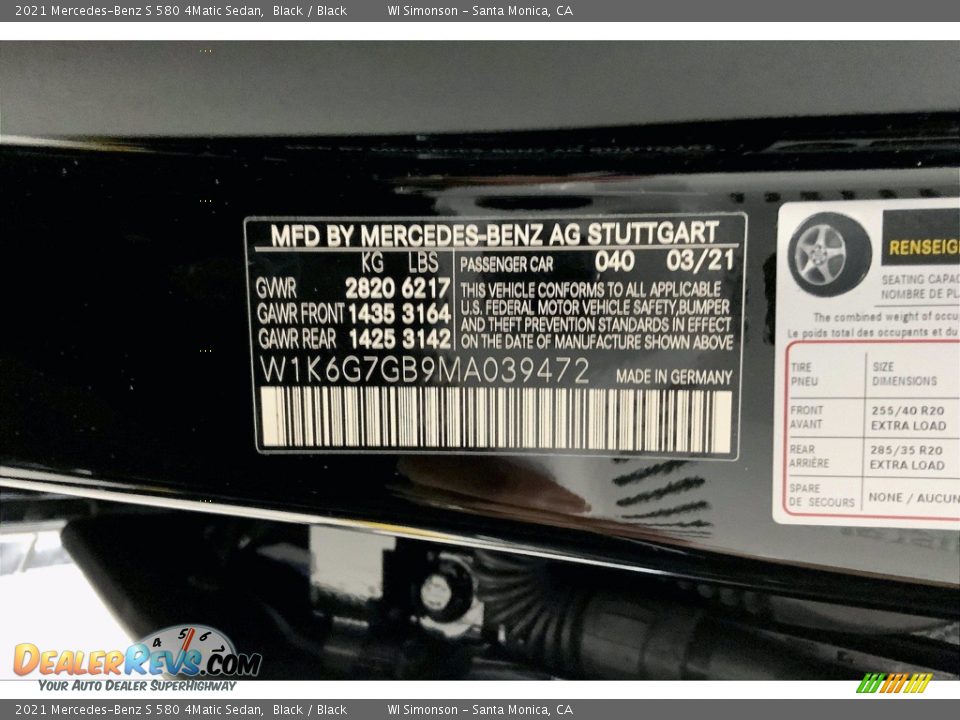 2021 Mercedes-Benz S 580 4Matic Sedan Black / Black Photo #13