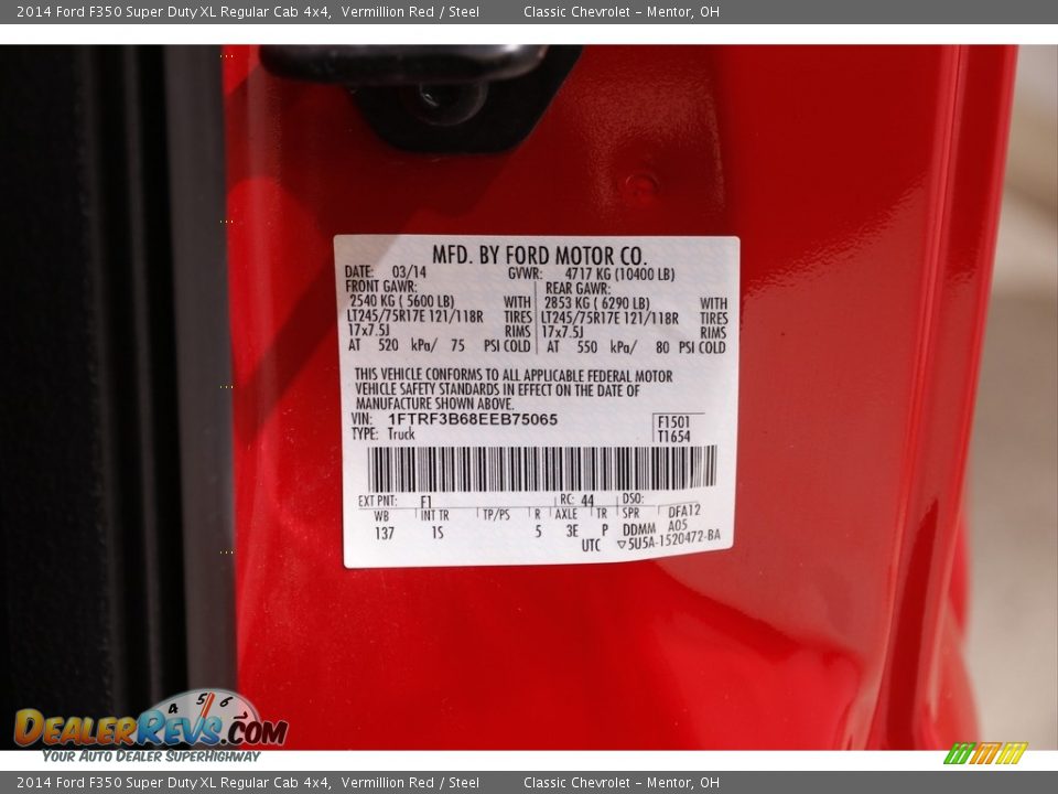 2014 Ford F350 Super Duty XL Regular Cab 4x4 Vermillion Red / Steel Photo #18
