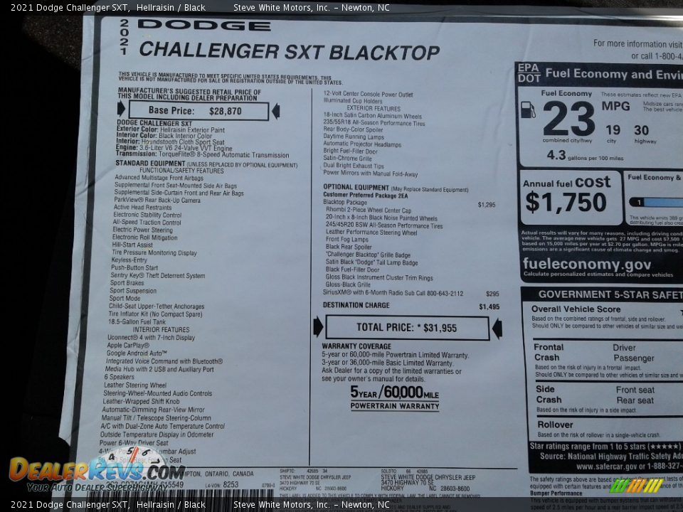 2021 Dodge Challenger SXT Window Sticker Photo #24
