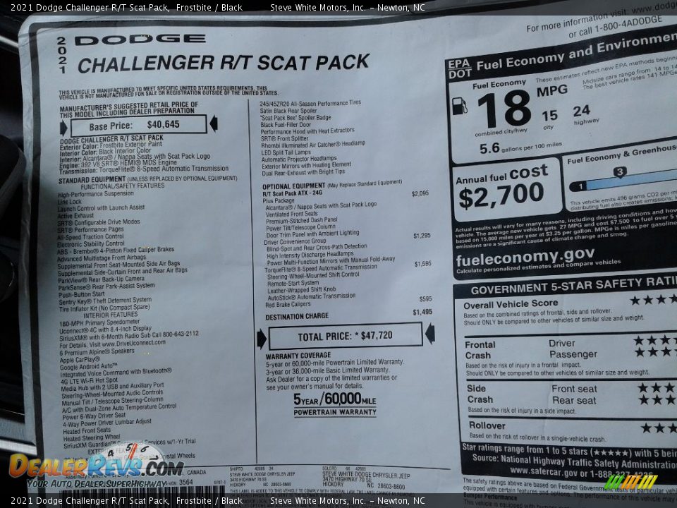 2021 Dodge Challenger R/T Scat Pack Frostbite / Black Photo #26