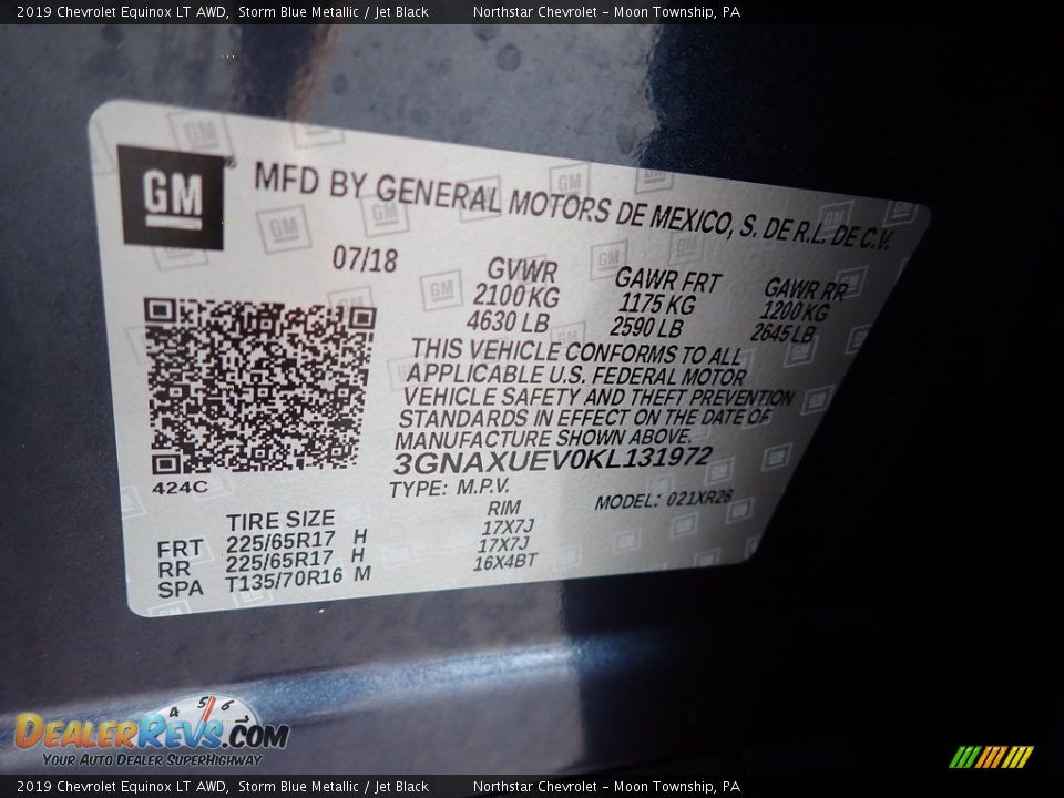 2019 Chevrolet Equinox LT AWD Storm Blue Metallic / Jet Black Photo #28