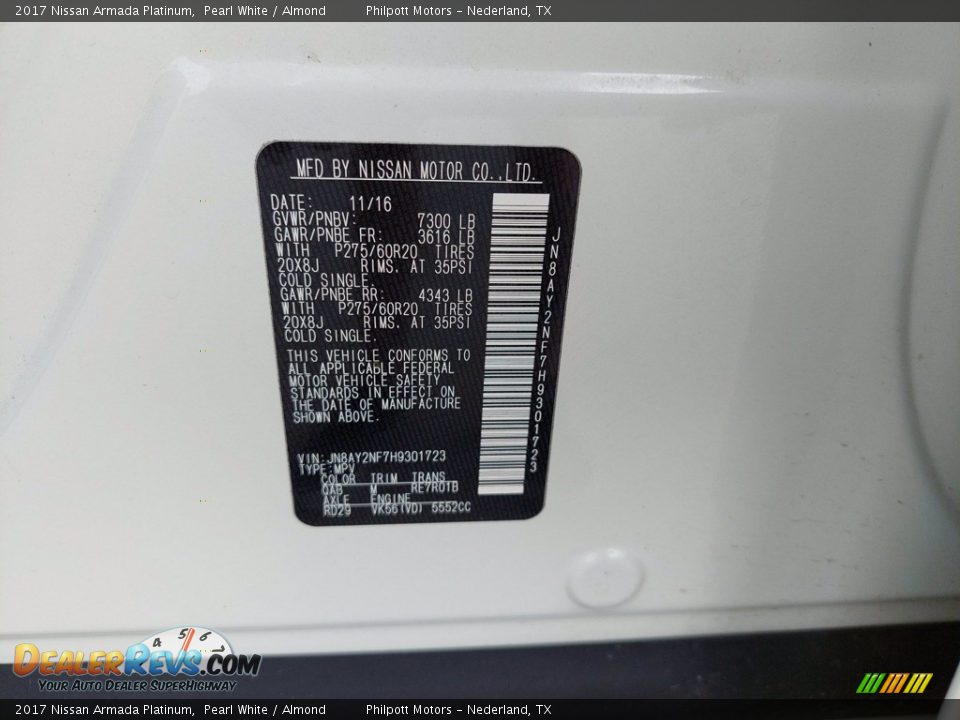 2017 Nissan Armada Platinum Pearl White / Almond Photo #30