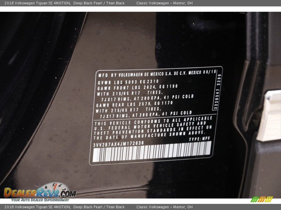 2018 Volkswagen Tiguan SE 4MOTION Deep Black Pearl / Titan Black Photo #18